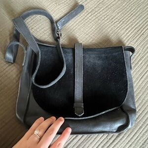 Able Black Leather & Suede Satchel Purse